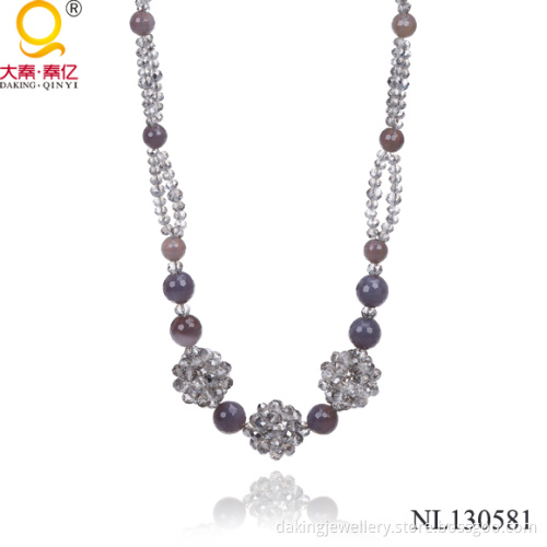 Grey Agate and Crystal Beaded Neckalce Jewelry